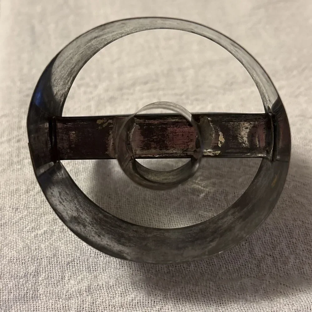 Vintage Primitive Hand Soldered Tin Donut Doughnut Cutter w/Handle 2.5 Inches